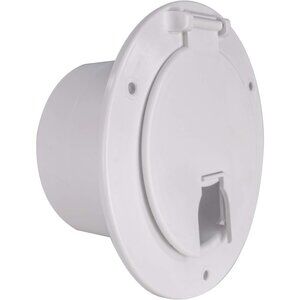 RecPro RV White Power Cord Hatch Cover | UV-Stabilized Plastic | Snap Lock Door